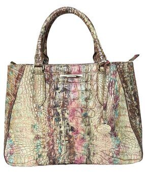 Brahmin Croc-Embossed Melamine Satchel Handbag With Double Handles & Gold Accent